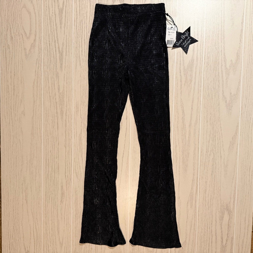 Stella‎ 88 Girls Metallic Pleated Flare Pants Black Pull On Size M NEW